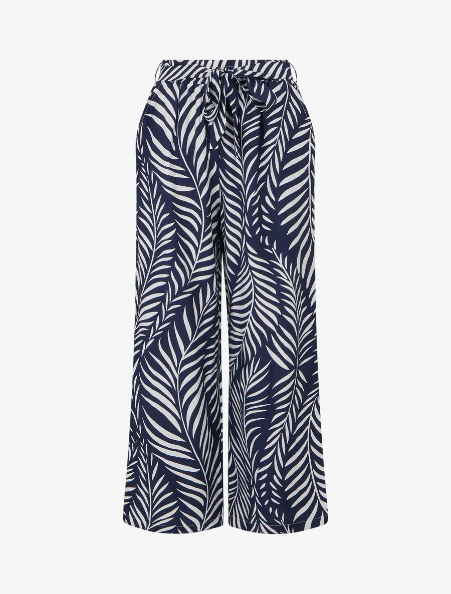 Recht gesneden elastische broek met bladdessin - Marine