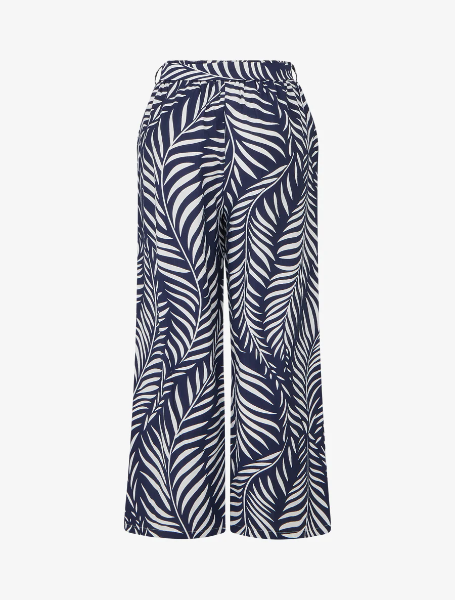 Recht gesneden elastische broek met bladdessin - Marine - Image 2