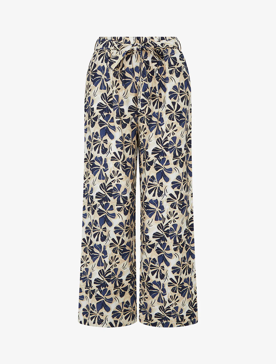 Recht gesneden elastische broek met bloemenprint - Marine