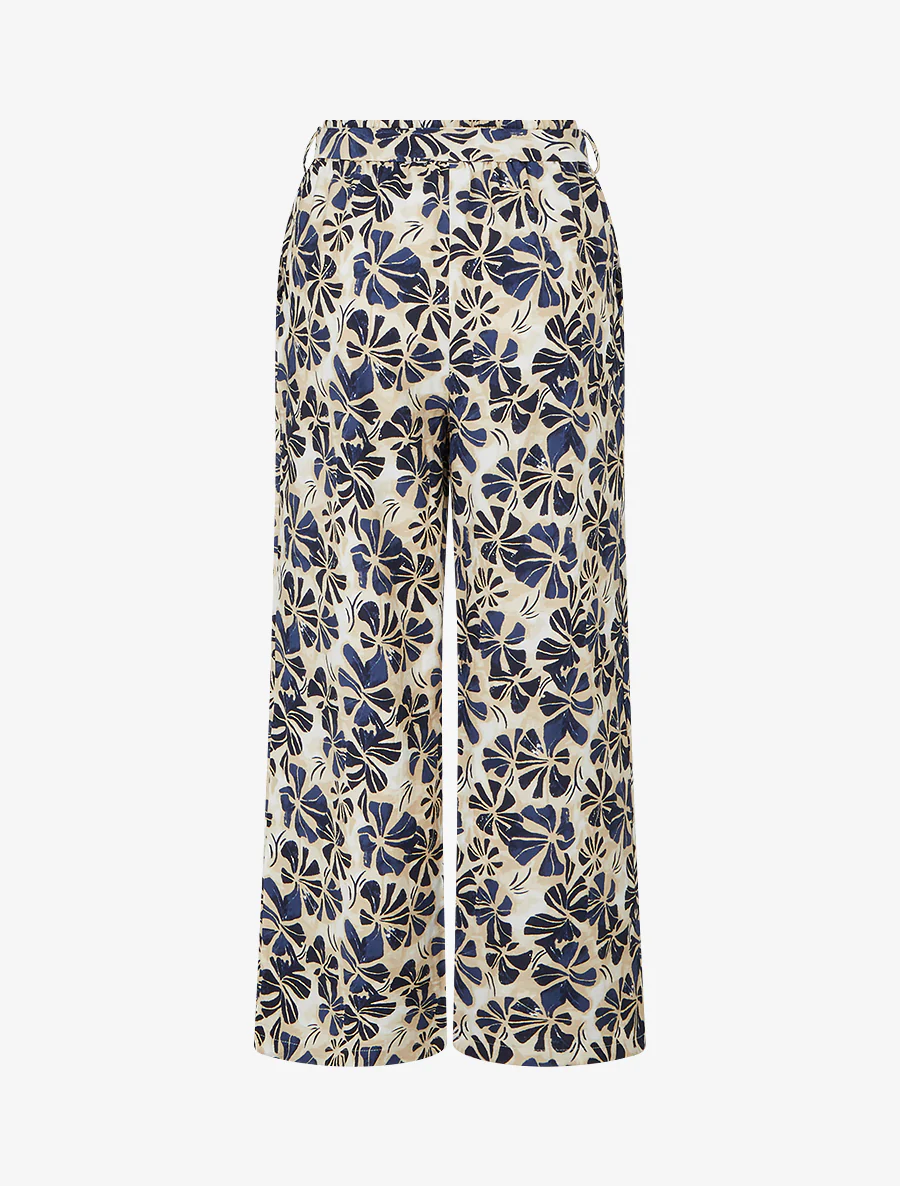 Recht gesneden elastische broek met bloemenprint - Marine - Image 2
