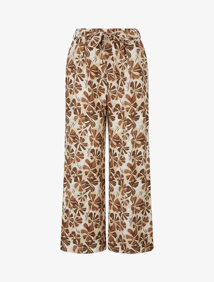 Recht gesneden elastische broek met bloemenprint - Bruin