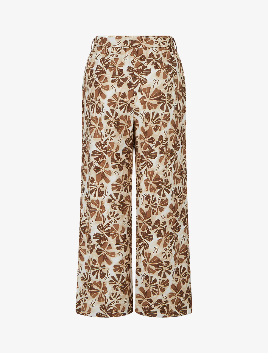 Recht gesneden elastische broek met bloemenprint - Bruin - Image 2