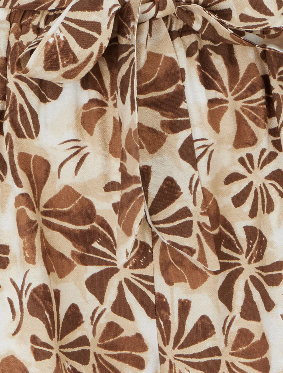 Recht gesneden elastische broek met bloemenprint - Bruin - Image 3