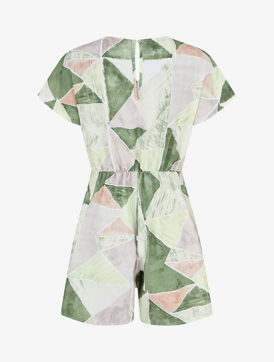 Recht jumpsuit met korte mouwen en fantasieprint - Kaki - Image 2