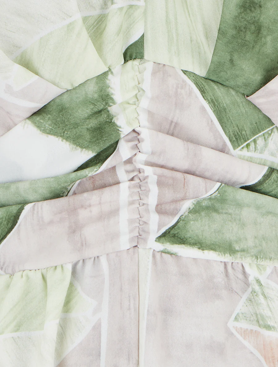 Recht jumpsuit met korte mouwen en fantasieprint - Kaki - Image 3