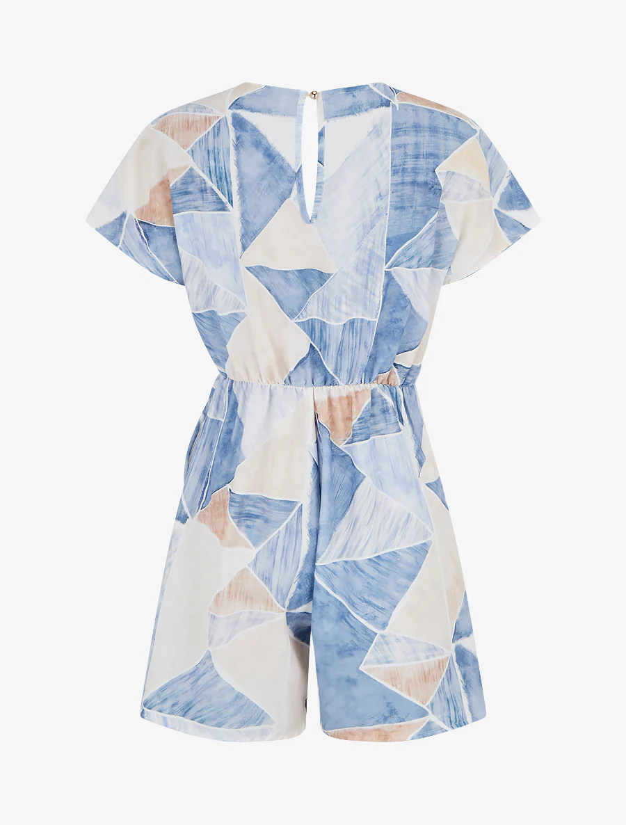 Recht jumpsuit met korte mouwen en fantasieprint - Blauw - Image 2