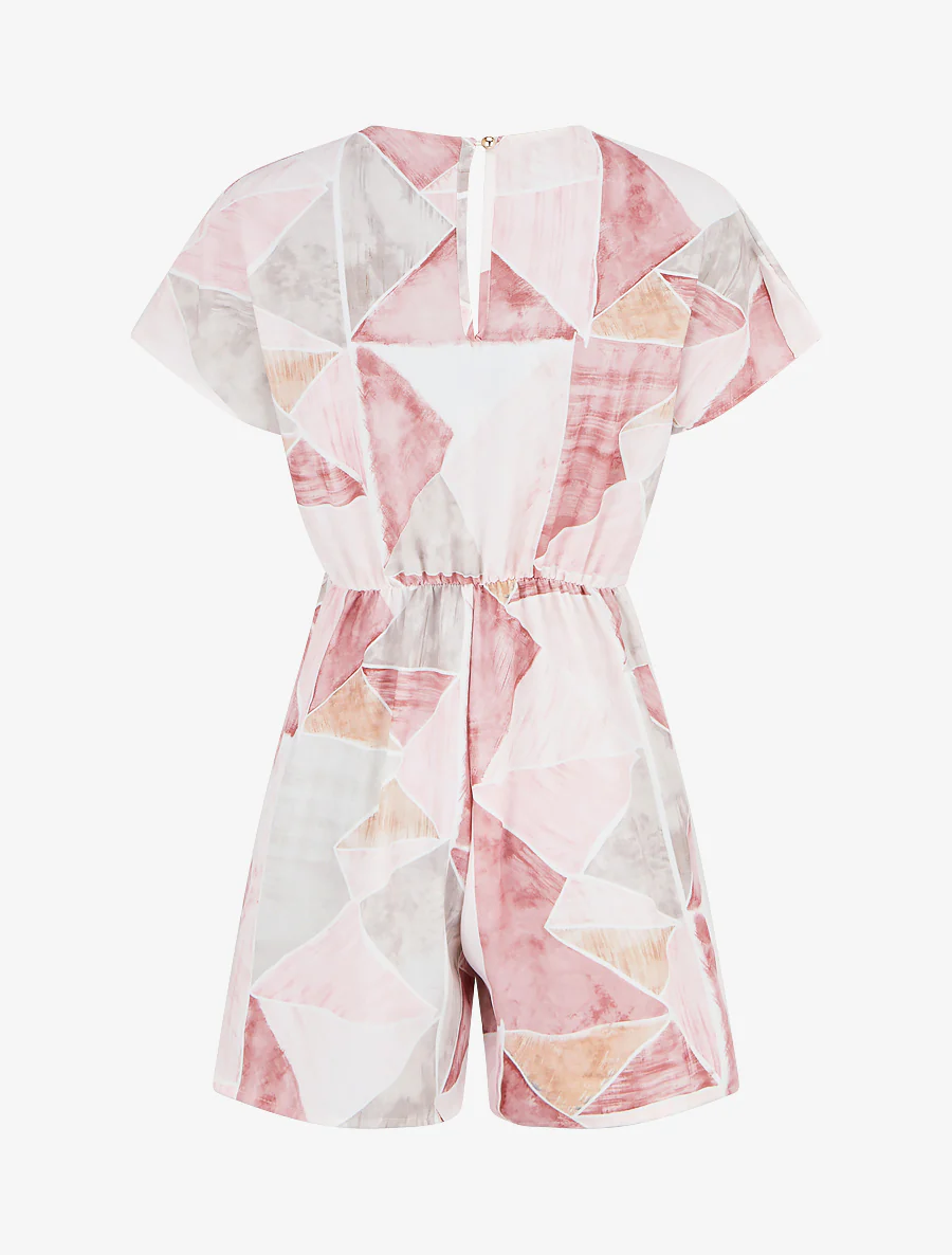 Recht jumpsuit met korte mouwen en fantasieprint - Roos - Image 2