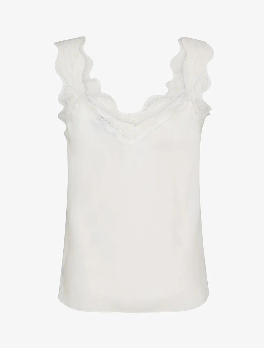 Recht satijnen tanktop met kanten bandjes - Wit - Image 2