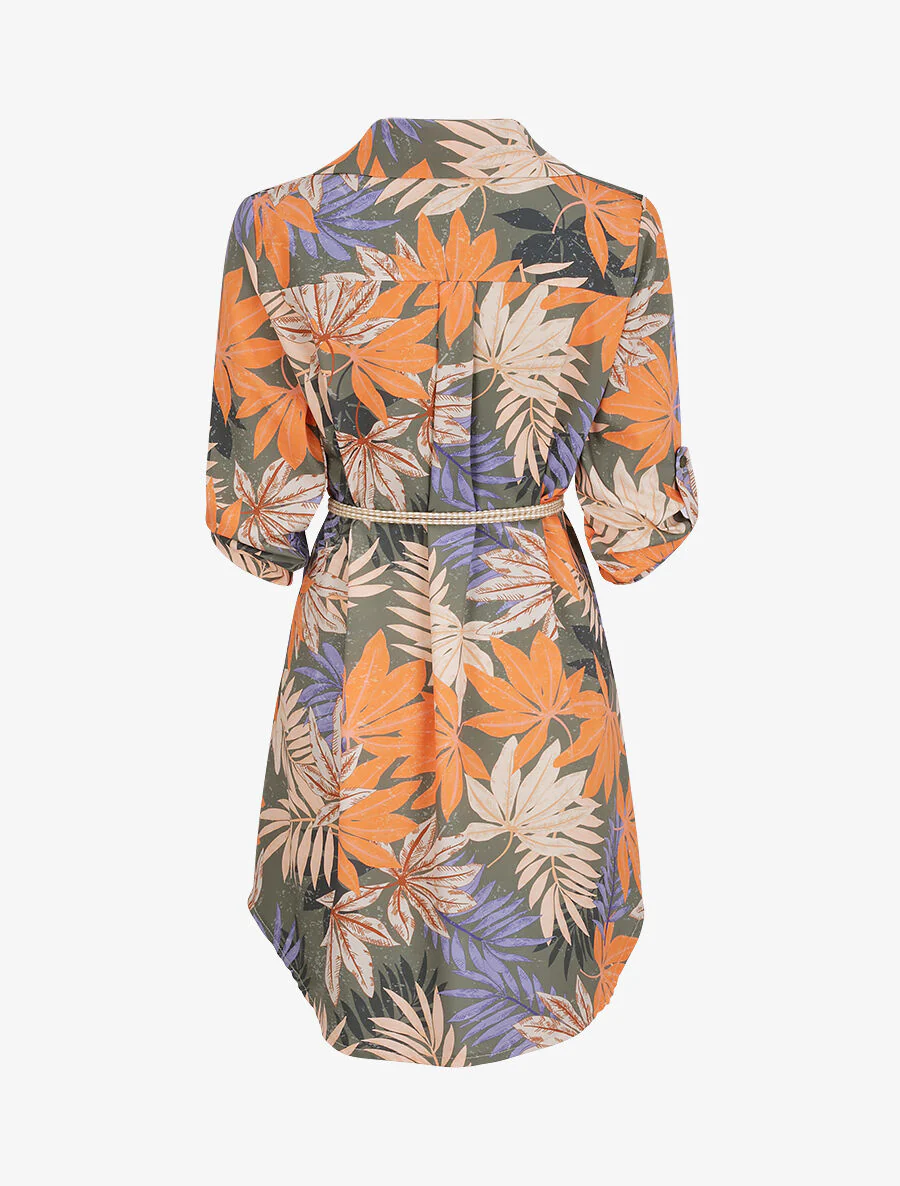 Recht shirtjurk met tropisch print - Olijfgroen - Image 2