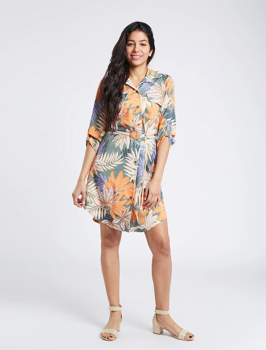 Recht shirtjurk met tropisch print - Olijfgroen - Image 4
