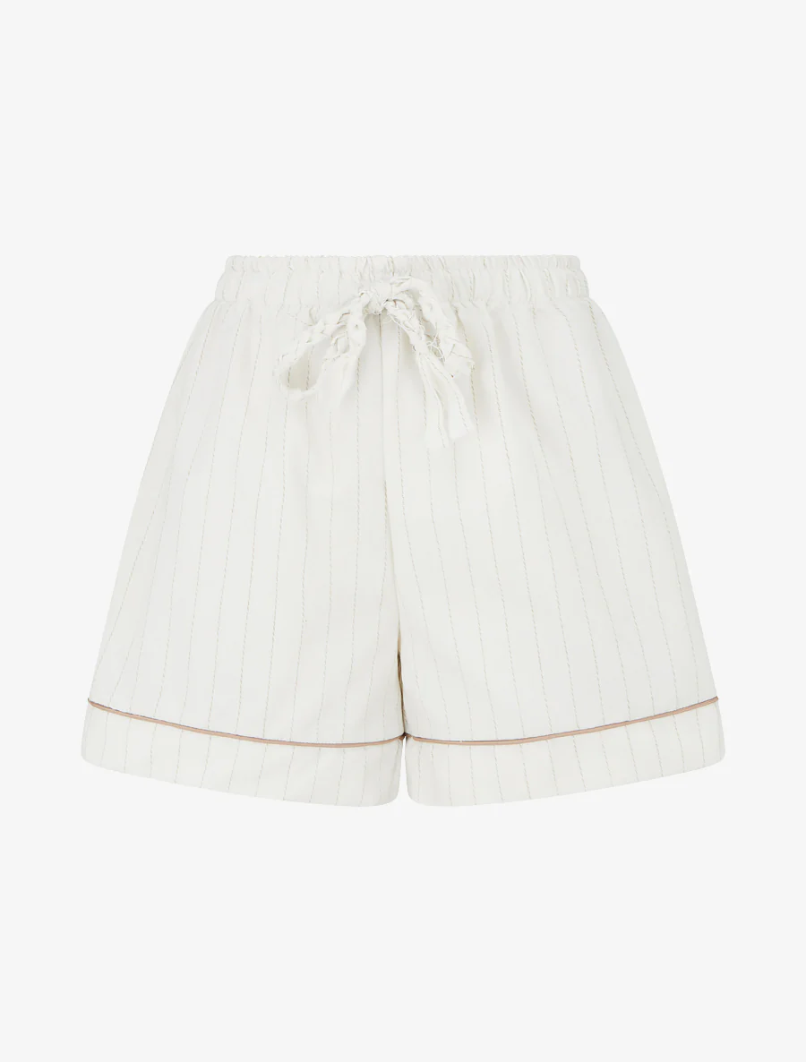 Recht short met fijne strepen - Beige