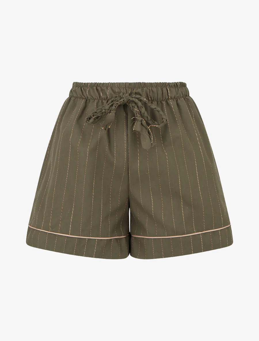 Recht short met fijne strepen - Kaki