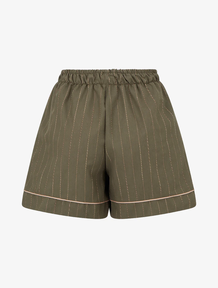 Recht short met fijne strepen - Kaki - Image 2