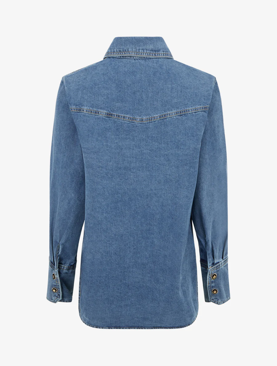Recht spijkeroverhemd met klepzakken - Blauw - Image 2