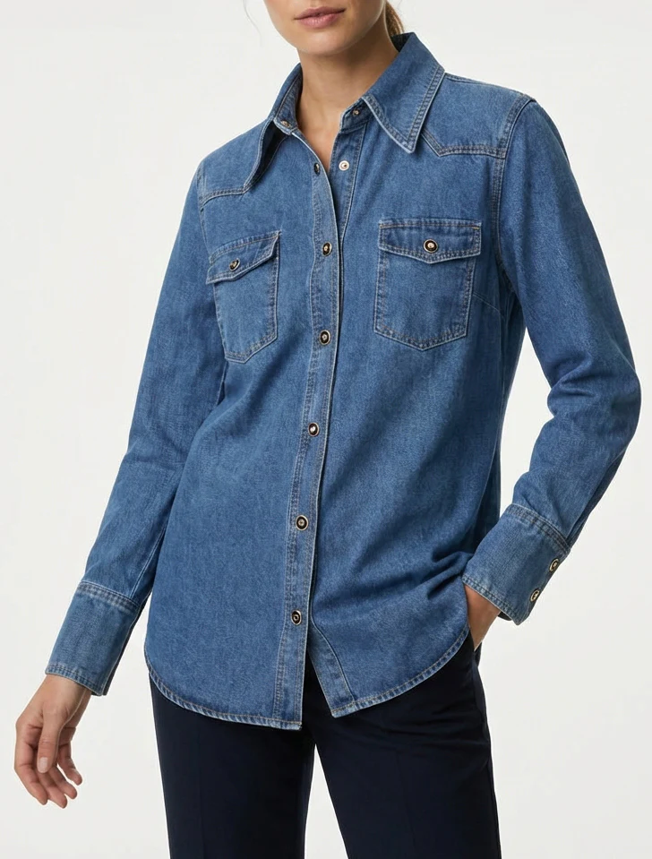 Recht spijkeroverhemd met klepzakken - Blauw - Image 4