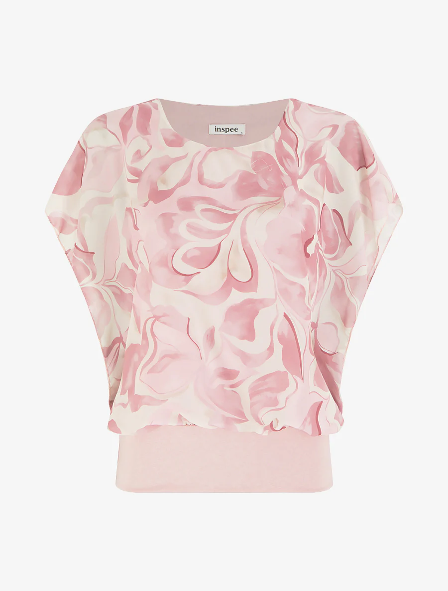 Rechtboven top met korte mouwen en bloemenprint - Roos