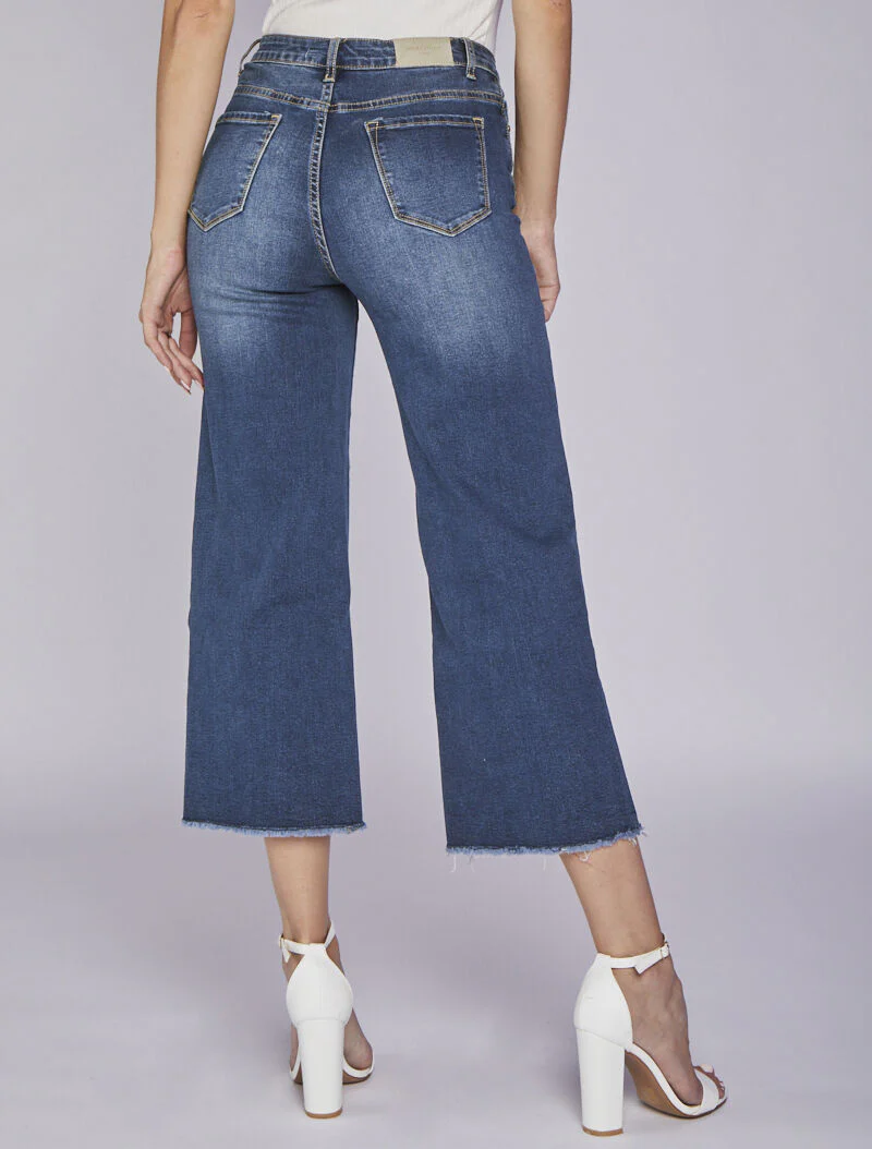 Rechte 7/8 jeans met rafelige randen - Blauw denim - Image 2