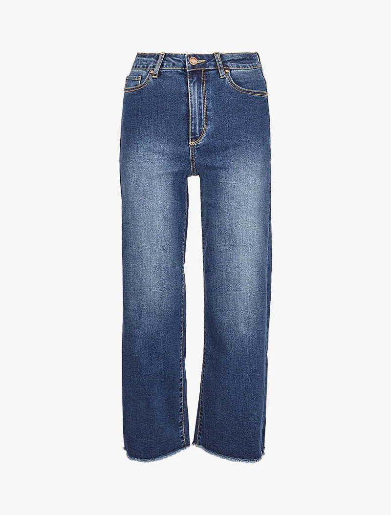 Rechte 7/8 jeans met rafelige randen - Blauw denim - Image 3