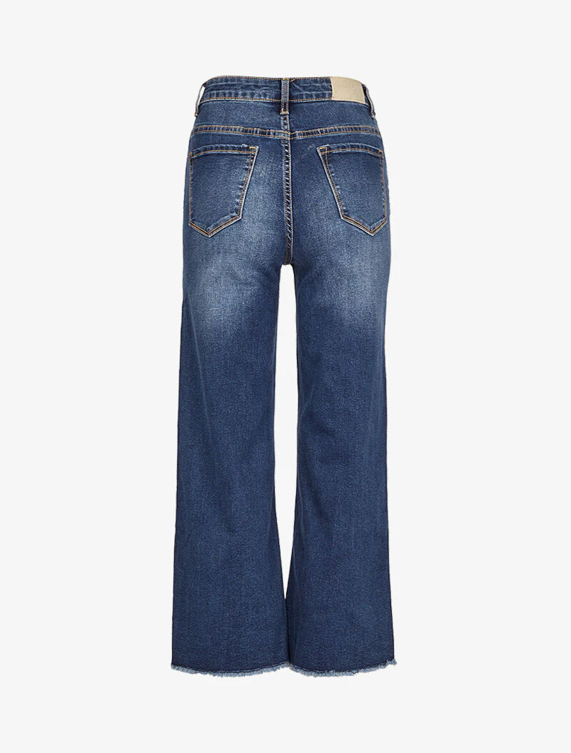 Rechte 7/8 jeans met rafelige randen - Blauw denim - Image 4