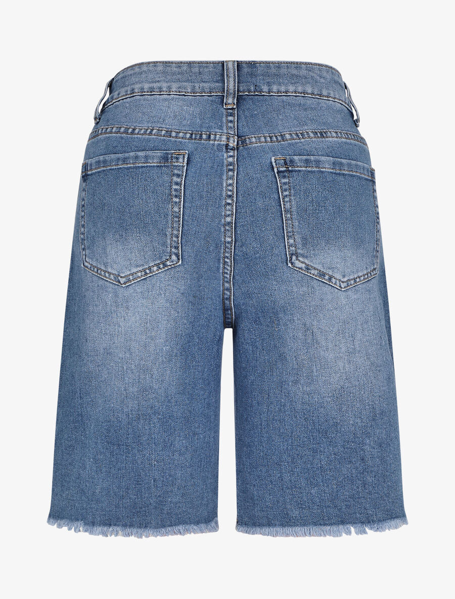 Bermuda recht aan boord gerafeld - Blauw denim - Image 2