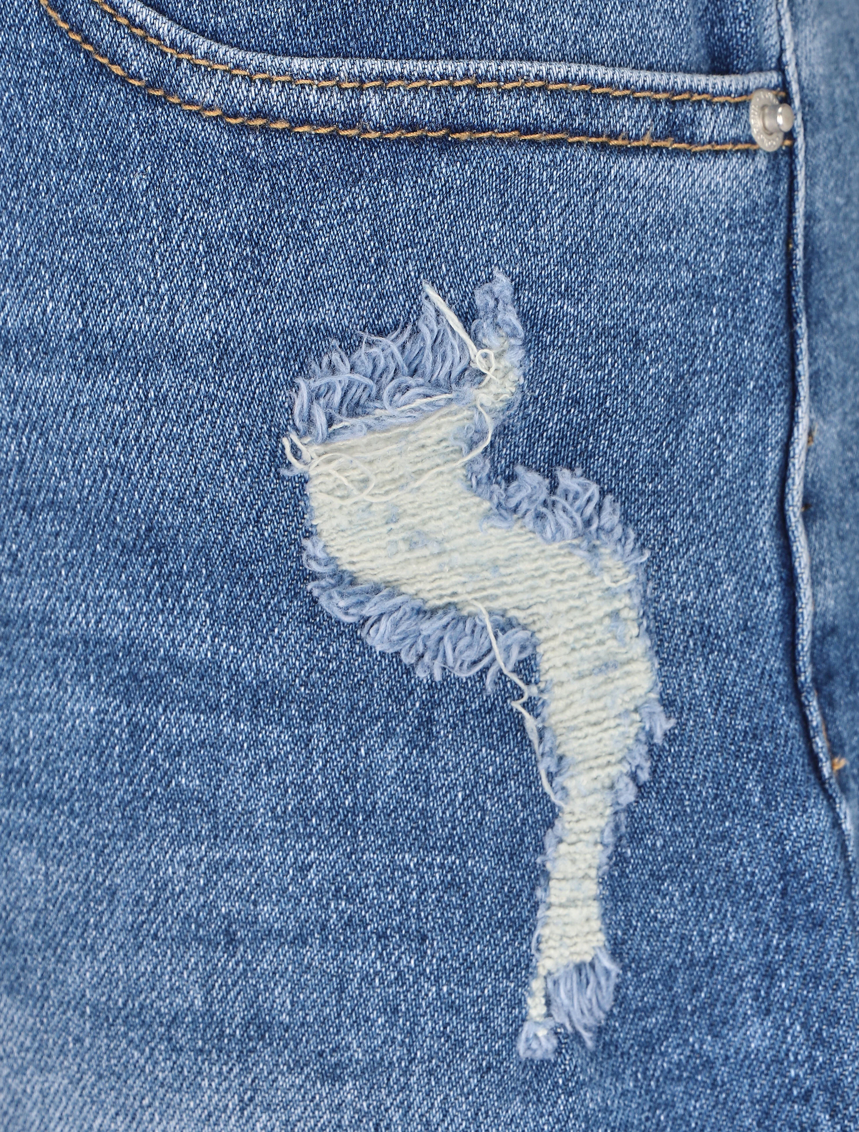 Bermuda recht aan boord gerafeld - Blauw denim - Image 3