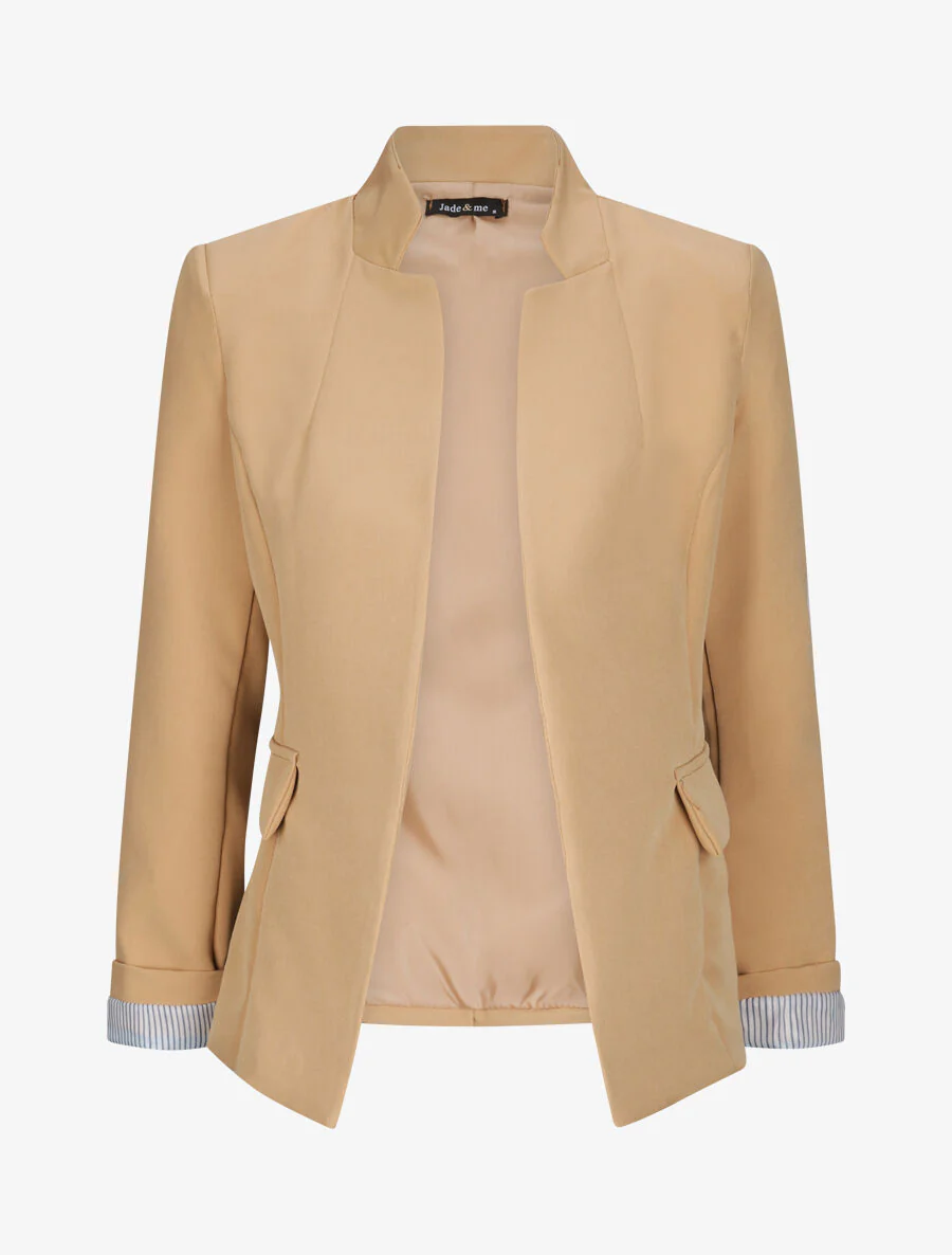 Effen rechte blazer met gekartelde kraag - Camel
