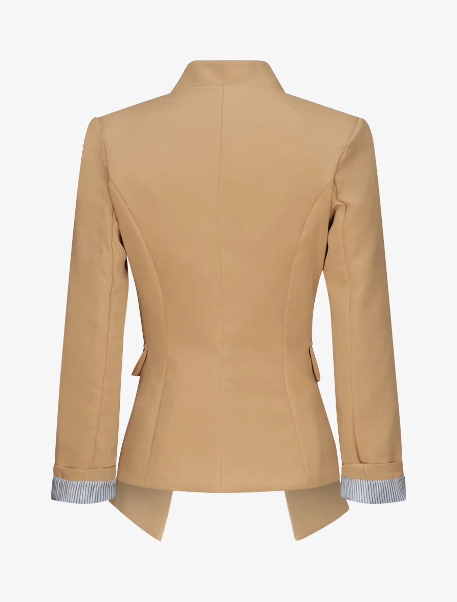 Effen rechte blazer met gekartelde kraag - Camel - Image 2