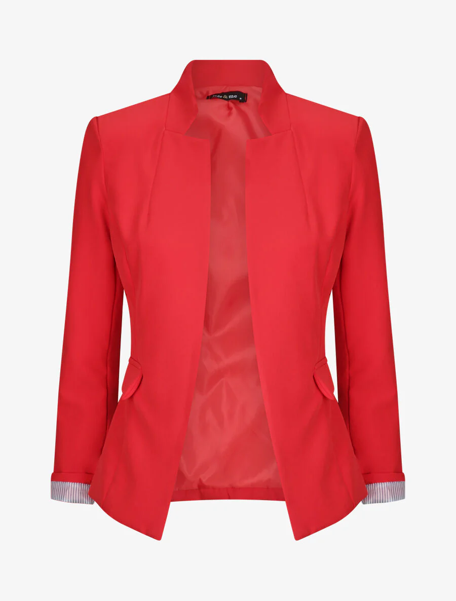 Effen rechte blazer met gekartelde kraag - Rood