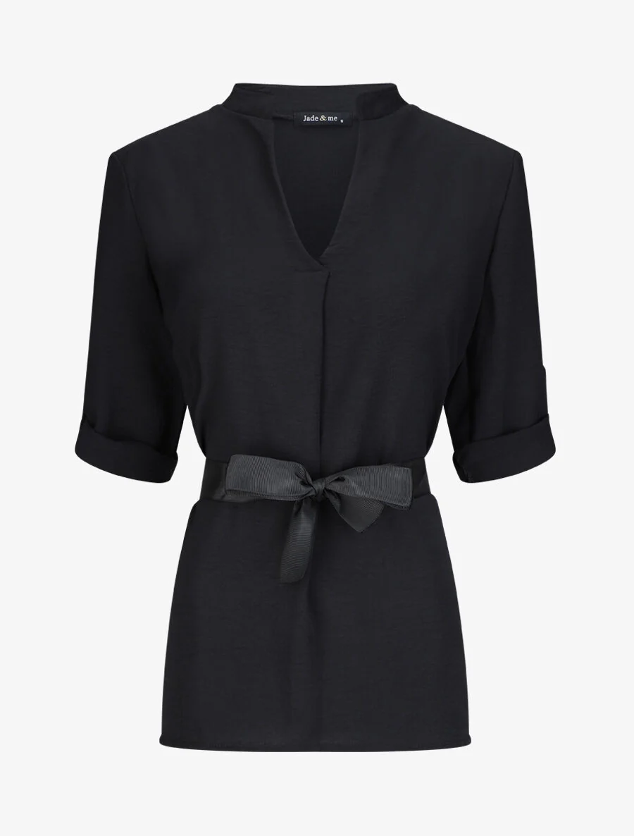 Rechte effen blouse met 3/4 mouwen - Zwart