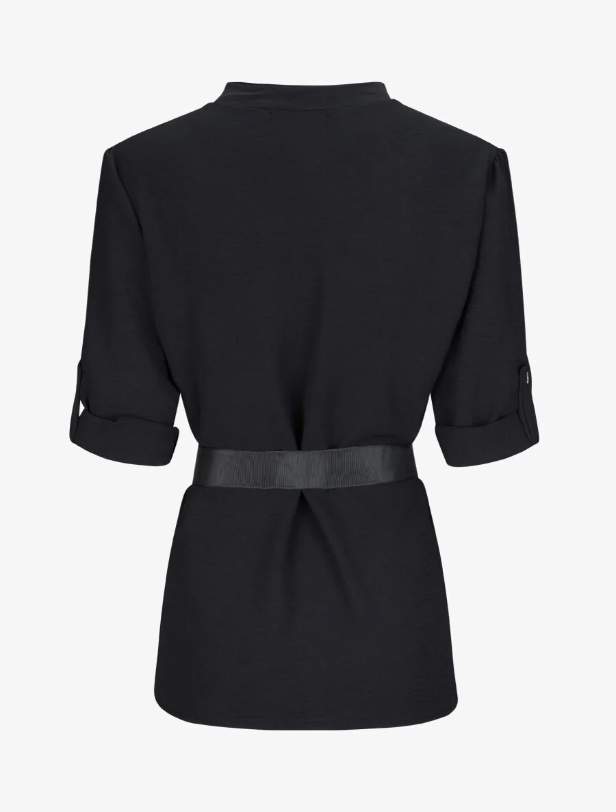 Rechte effen blouse met 3/4 mouwen - Zwart - Image 2