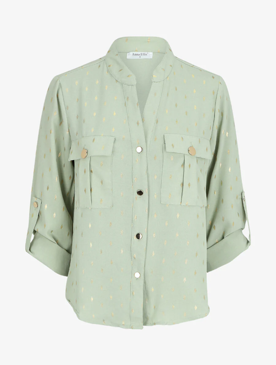 Rechte blouse met gouden flocking - Amandelgroen