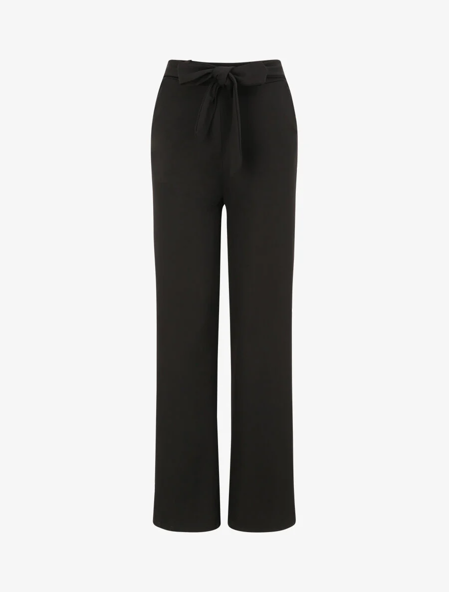 Rechte wijde effen broek met hoge taille - Zwart