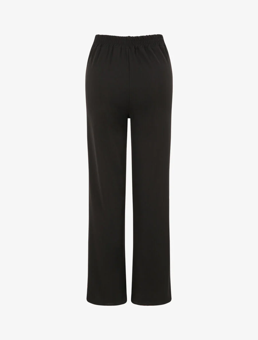 Rechte wijde effen broek met hoge taille - Zwart - Image 2