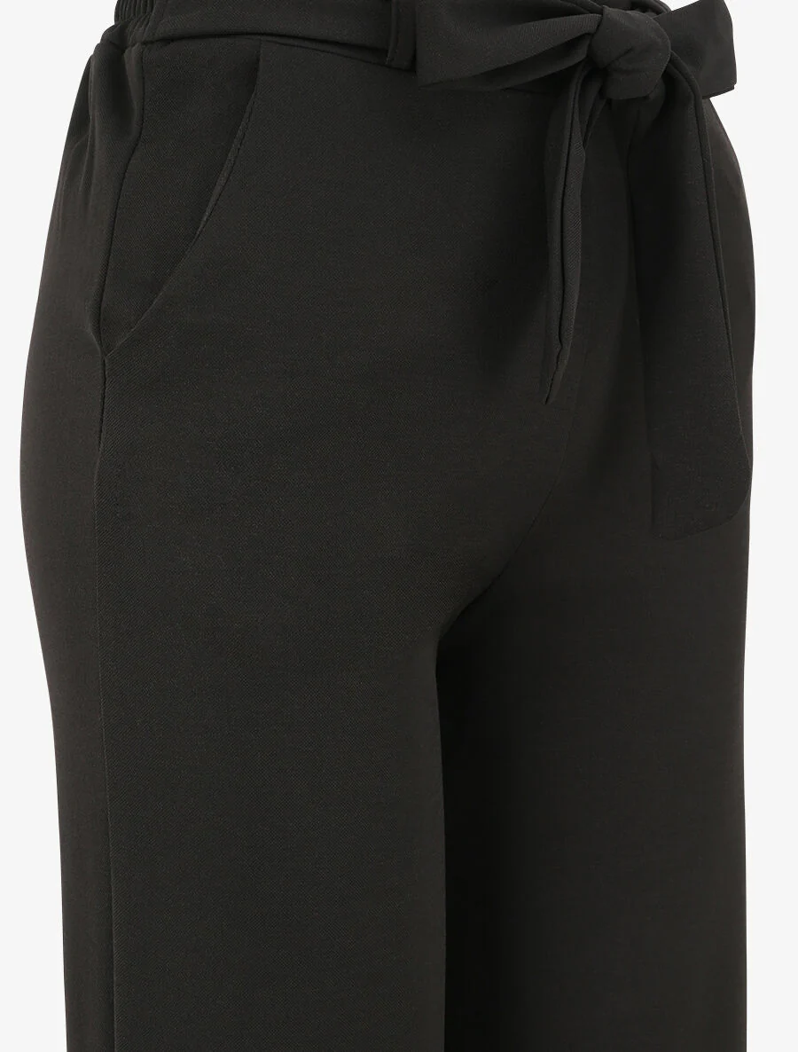 Rechte wijde effen broek met hoge taille - Zwart - Image 3