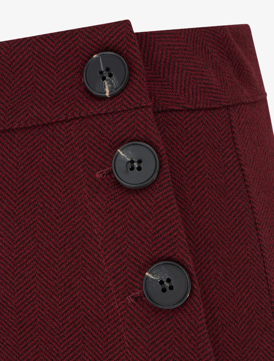 Rechte broek met chevronprint en knopen. - Bordeaux - Image 3