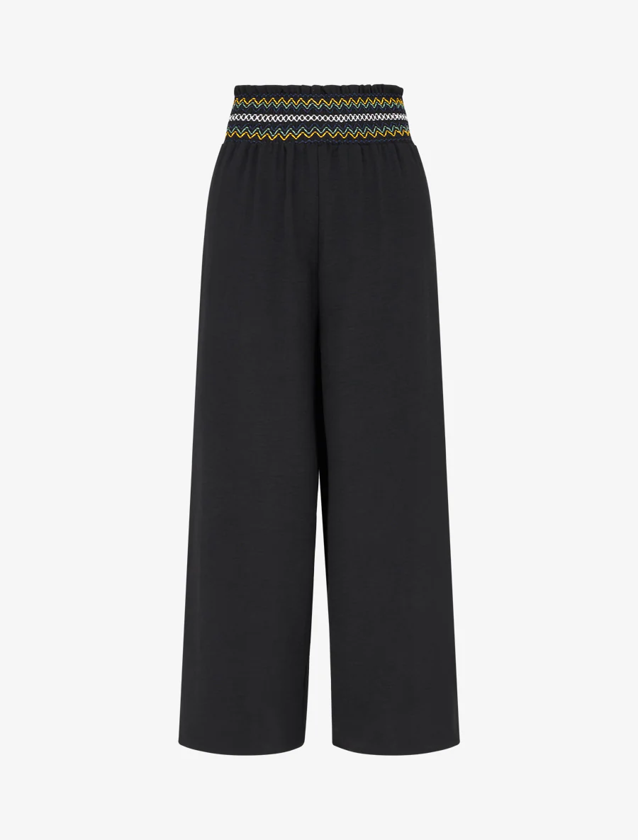 Rechte broek met elastische hoge taille - Zwart
