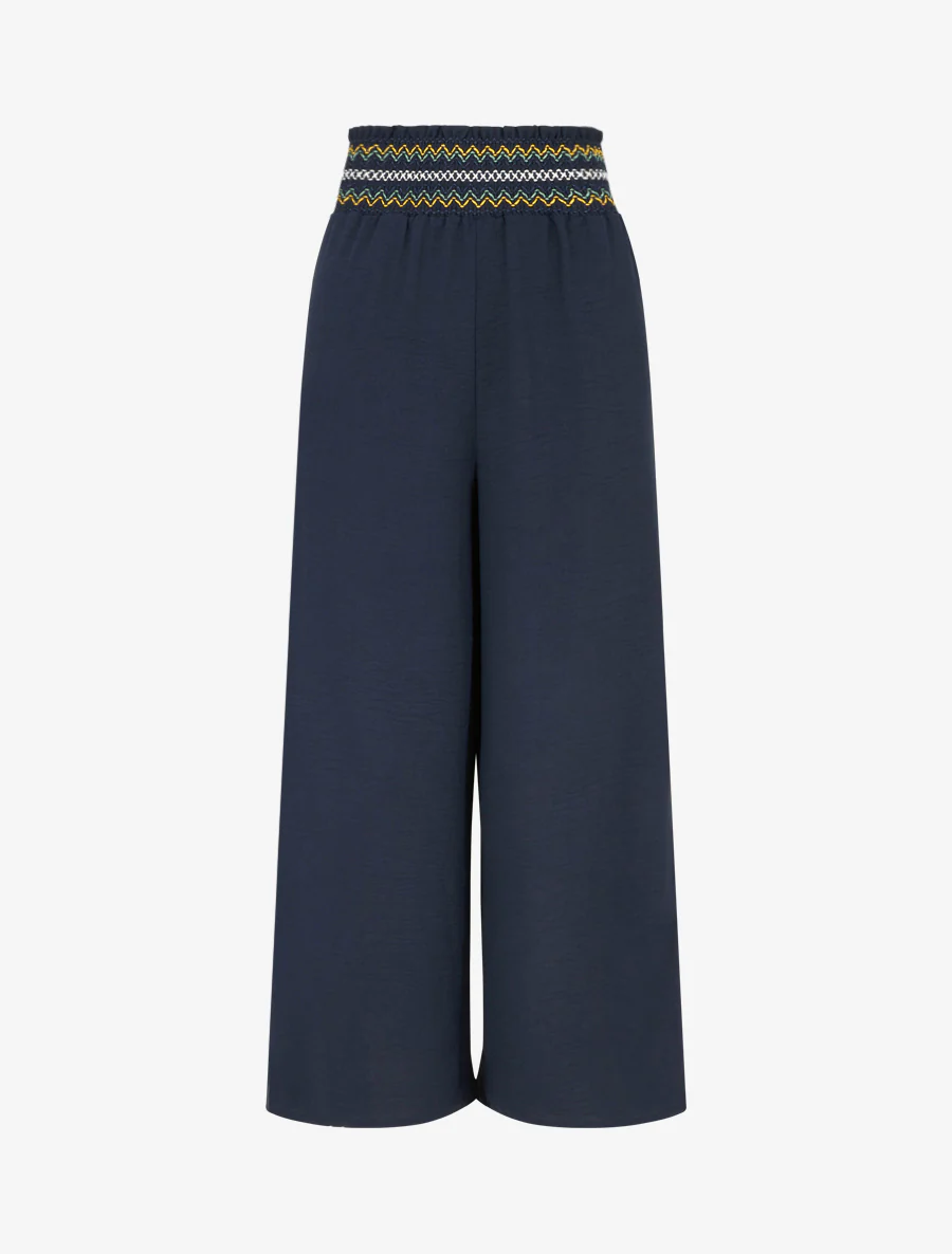 Rechte broek met elastische hoge taille - Marine