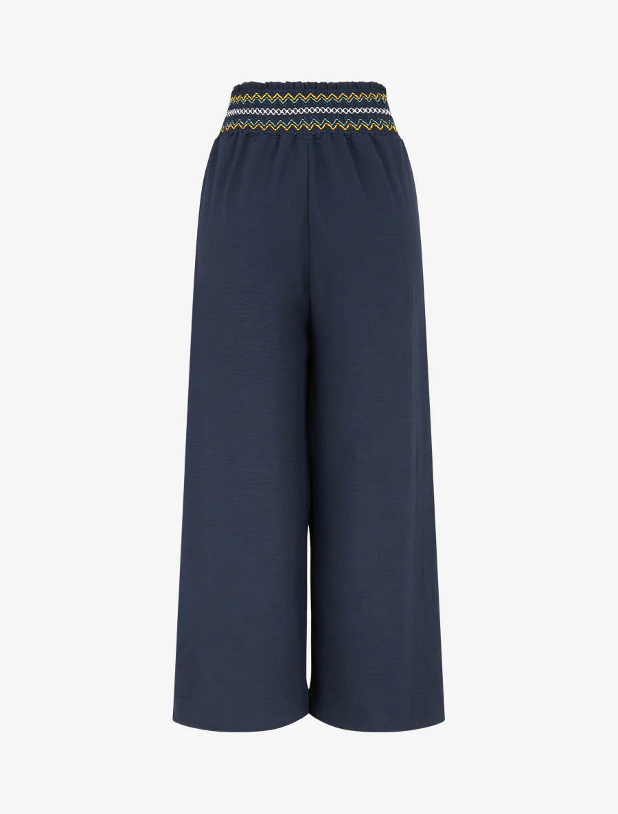 Rechte broek met elastische hoge taille - Marine - Image 2