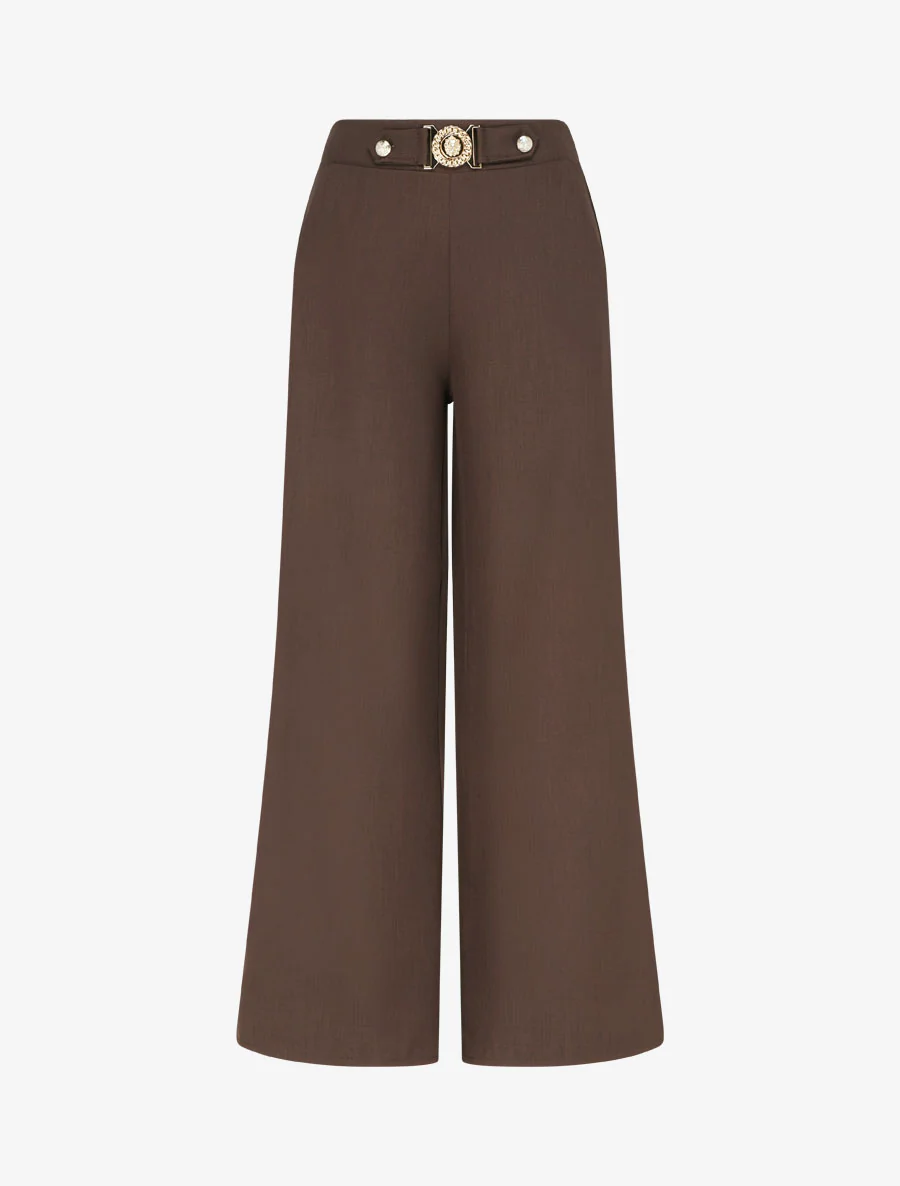 Rechte broek met fantasieriem - Bruin