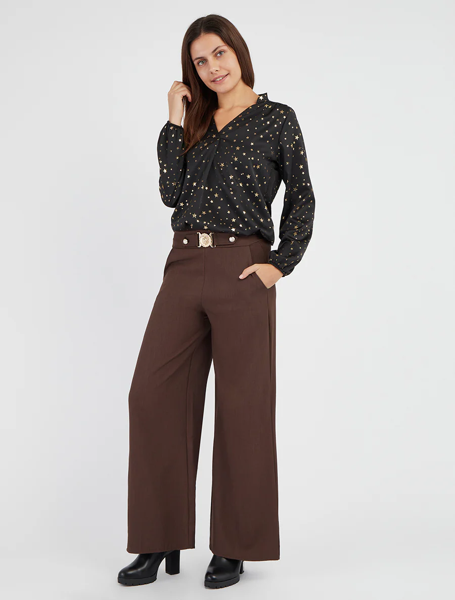 Rechte broek met fantasieriem - Bruin - Image 4