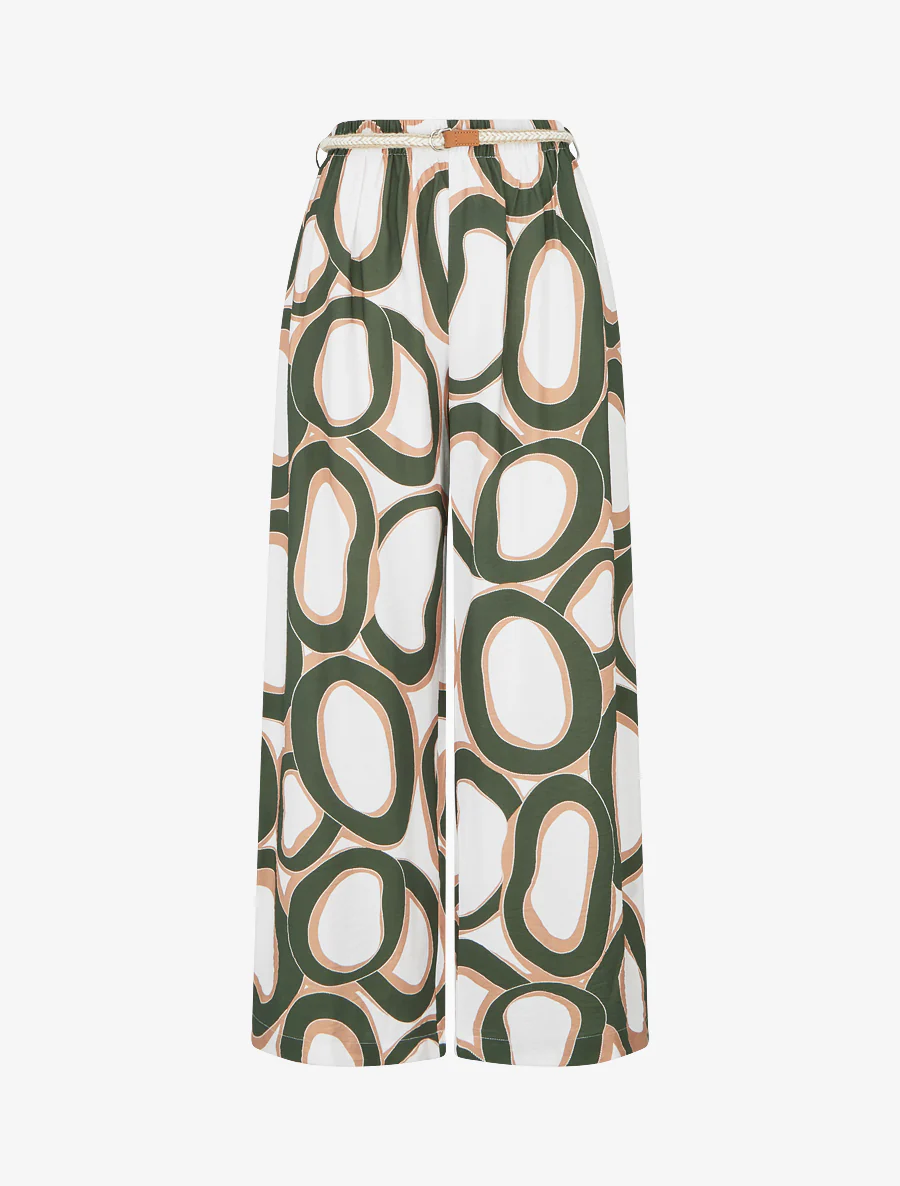 Rechte broek met hoge taille en grafische print - Kaki