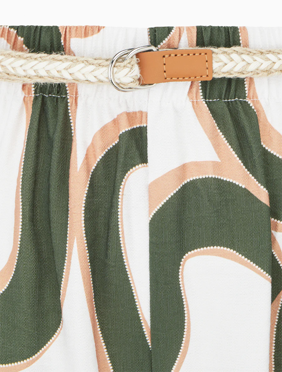 Rechte broek met hoge taille en grafische print - Kaki - Image 3