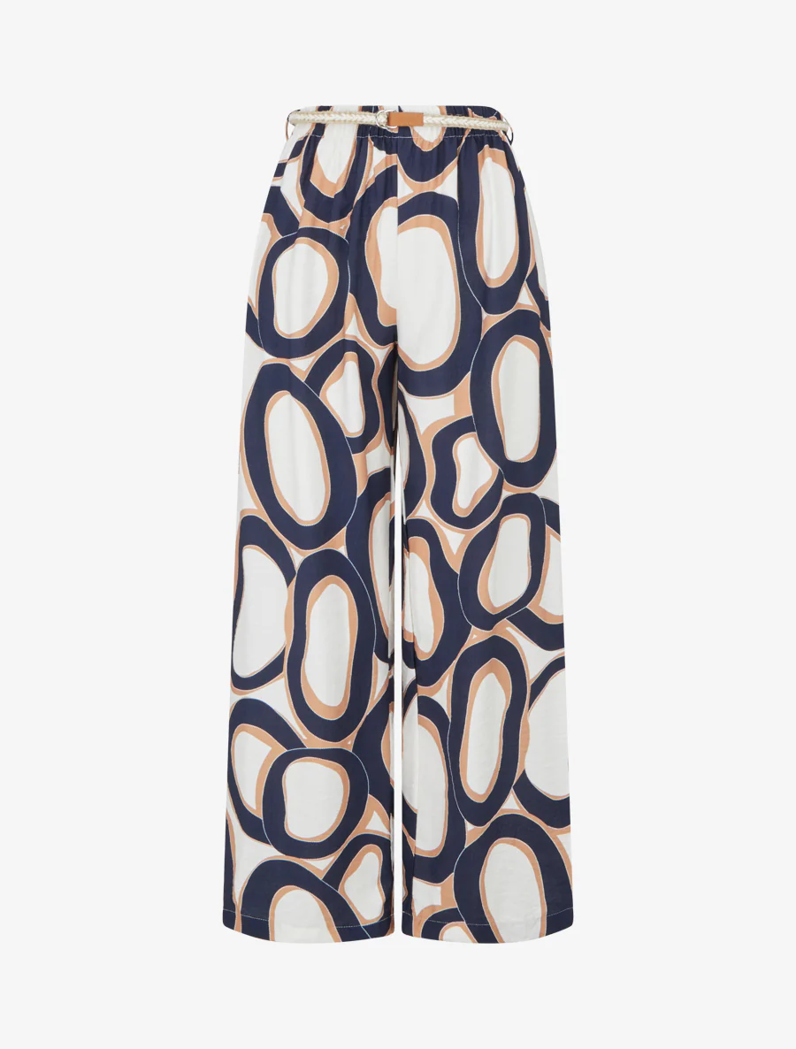 Rechte broek met hoge taille en grafische print - Marine