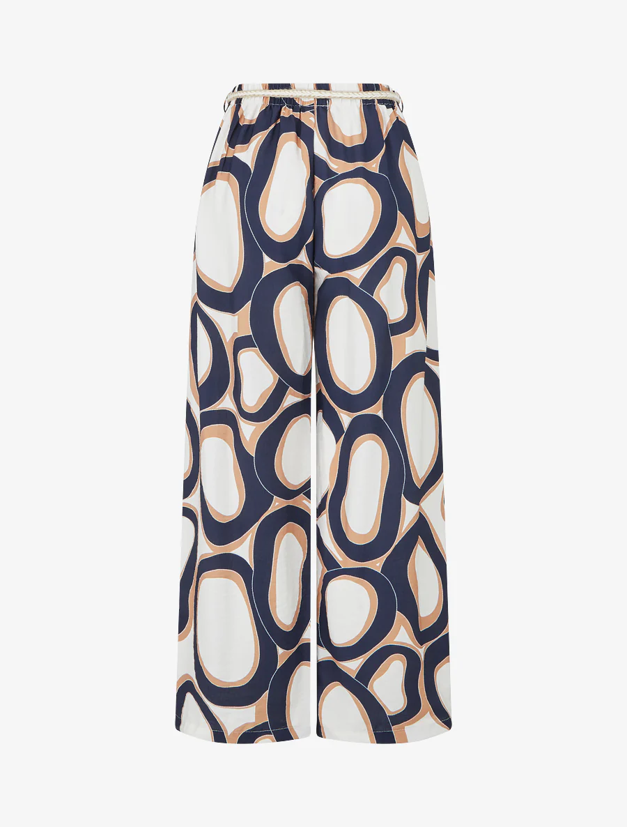 Rechte broek met hoge taille en grafische print - Marine - Image 2