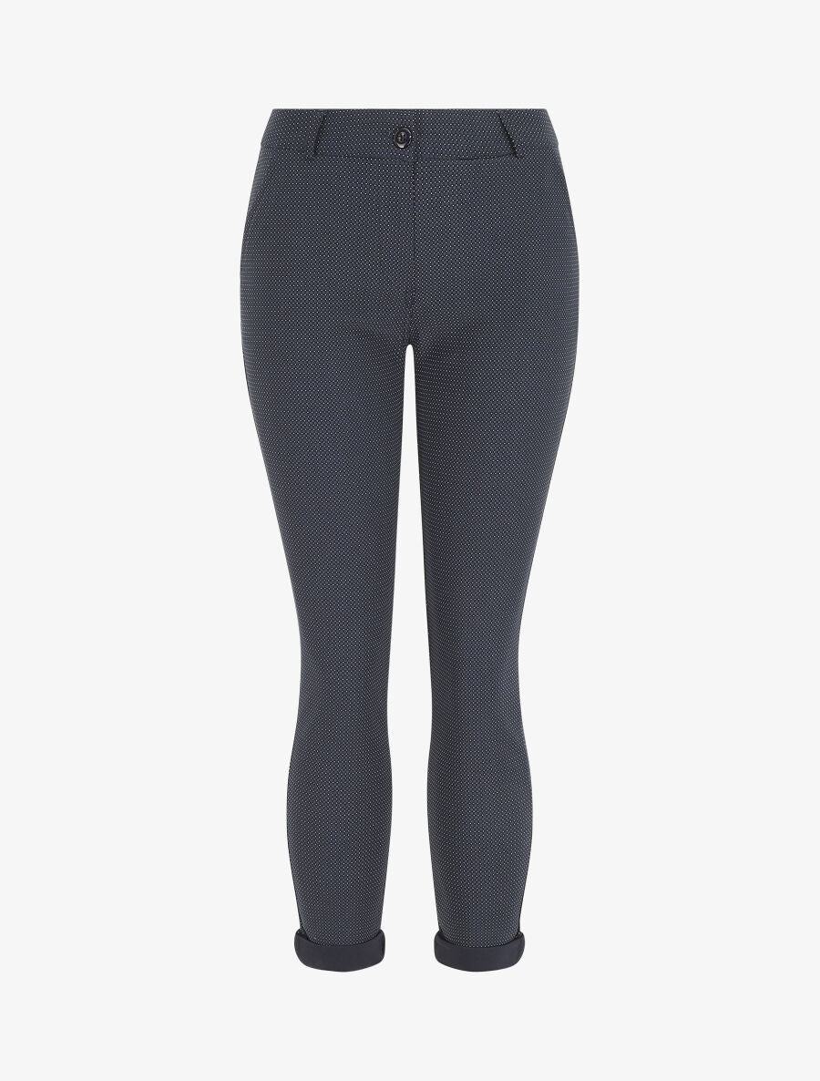 Rechte broek met hoge taille en kleine stippenprint - Donkerblauw