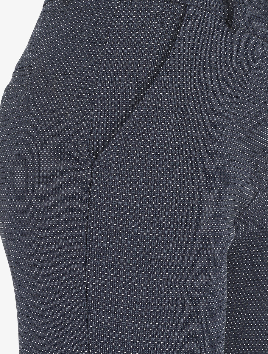 Rechte broek met hoge taille en kleine stippenprint - Donkerblauw - Image 3