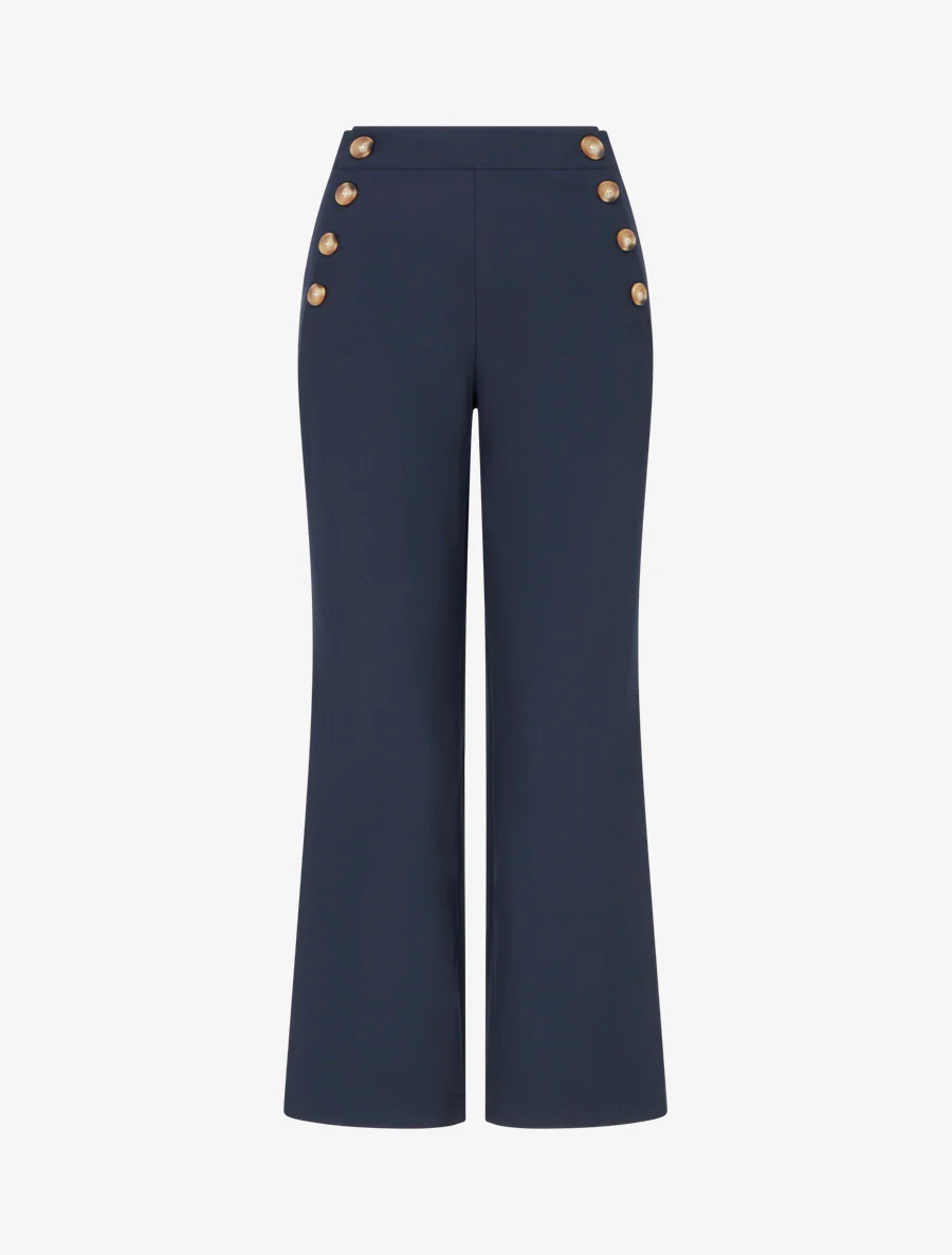 Rechte broek met knoopsluiting aan de zijkanten - Marine