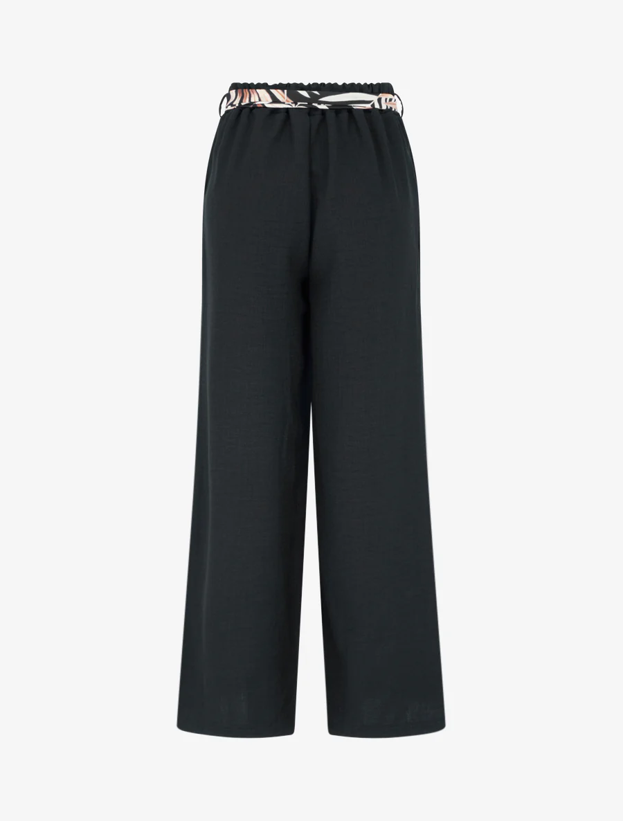 Rechte broek met linnen effect en ceintuur - Zwart - Image 2