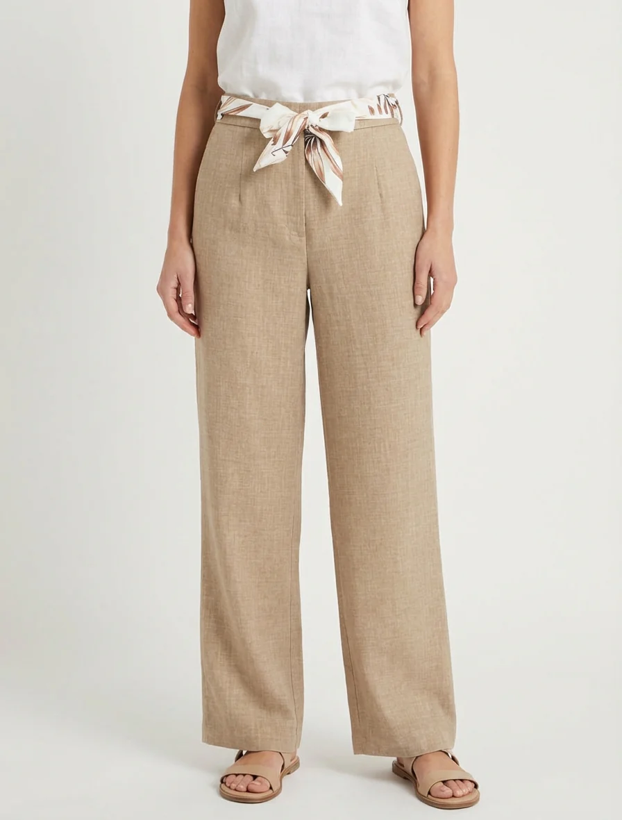 Rechte broek met linnen effect en ceintuur - Mol - Image 4