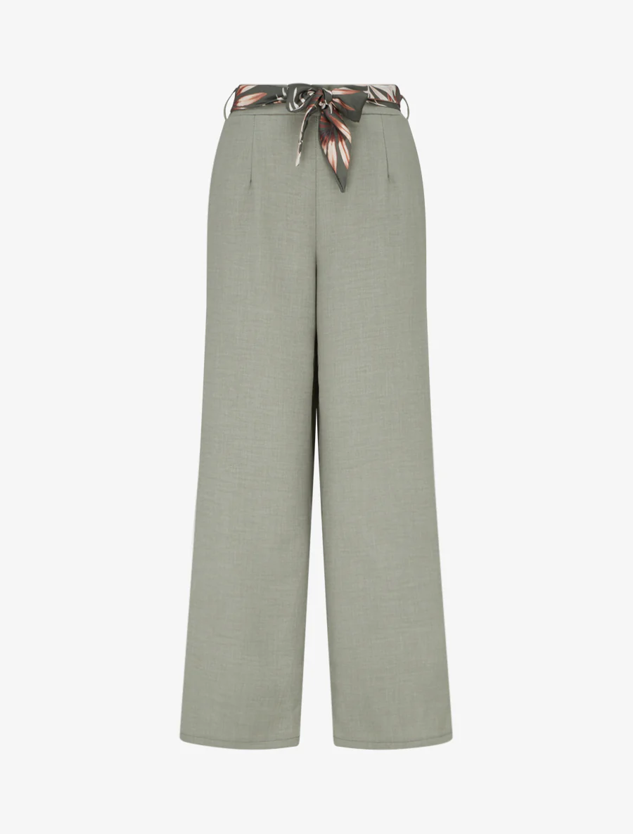 Rechte broek met linnen effect en ceintuur - Kaki